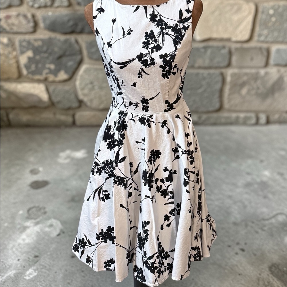 Grace Karin White Mini Dress with Black Floral Pattern XS